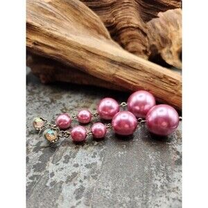 Vintage Pink Faux Pearl 3 1/2" Graduated Drop Bead Earrings